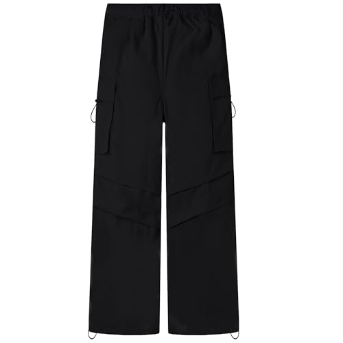 Image of AOWKULAE Girls Cargo Pants Baggy Drawstring Parachute Pants 5-16 Years | High Waist, Elastic Waist,Y2K Style,Comfortable and Loose Fit,Daily Casual Outfits
