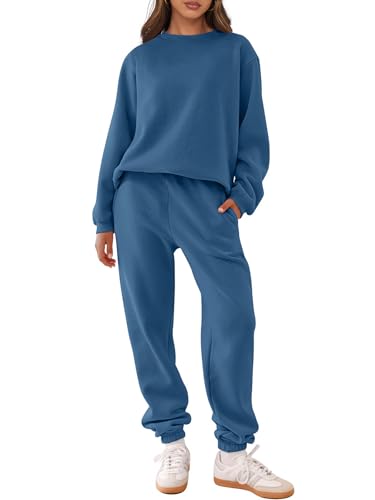 ANRABESS Women's Two Piece Outfits Sweatsuit Lounge Set Long Sleeve Crewneck Sweatshirt Jogger Pants Tracksuit 2025 Fall Sets