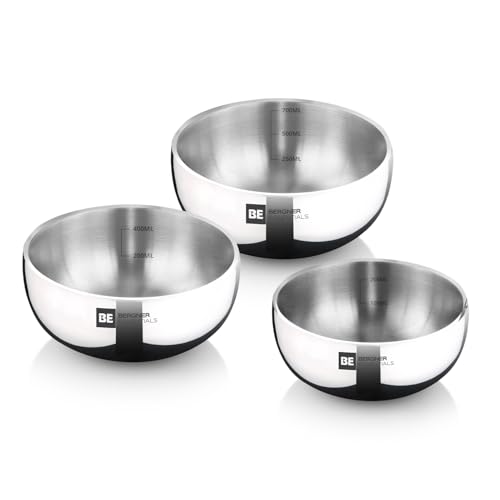 Image of BERGNER BE Essentials TriPly Stainless Steel 3 Pcs Mini Tasra Set - 10 cm (300ml), 12cm (500ml), 14cm (700ml), Junior Tasla Combo, Cook and Serve, Less Oil Use, Easy to Clean - Gas Stove Compatible
