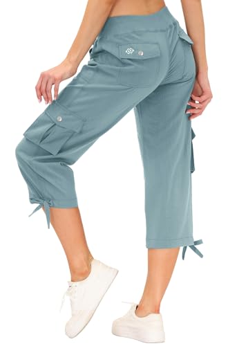 Image of MoFiz Womens Capris with Pockets Loose Fit Casual Capri Pants Dressy Lightweight Ladies Baggy Cargo Pants for Hiking