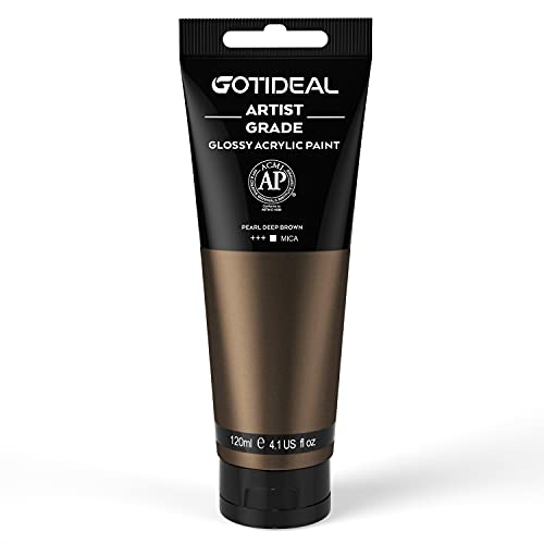 Image of GOTIDEAL Metallic Bronze Acrylic Paint Pearl Deep Brown Tubes(120ml, 4.1 oz) Non Toxic Non Fading,Rich Pigments for Painters, Adults & Kids, Ideal for Canvas Wood Clay Fabric Ceramic Craft Supplies