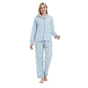 GLOBAL Womens Cotton Pajama Set for Women Long Sleeve PJs Button Down Sleepwear S-3XL