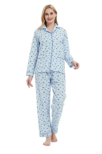 GLOBAL Womens Cotton Pajama Set for Women Long Sleeve PJs Button Down Sleepwear S-3XL