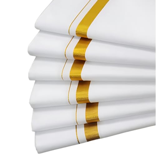 Image of Adjustable 28 to 44 Inches Velcro White Cotton Pocket Dhoti with Gold Jari Border For Mens