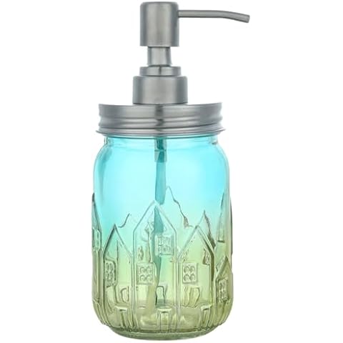 YunNasi Soap Dispenser with Stainless Steel Pump, Refillable Liquid Hand Soap Dish Soap Dispensers for Bathroom Counter, Kitchen Sink (Bluegreen) Cover