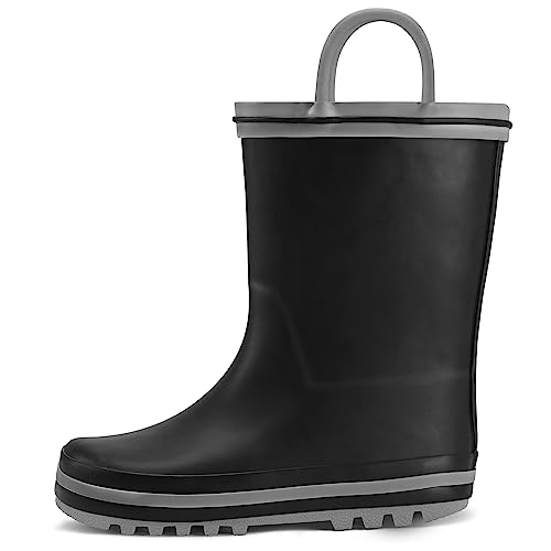 K KomForme Kids Rain Boots Waterproof Printed Rubber boots with Handles, Size 4 Big Kid, Black