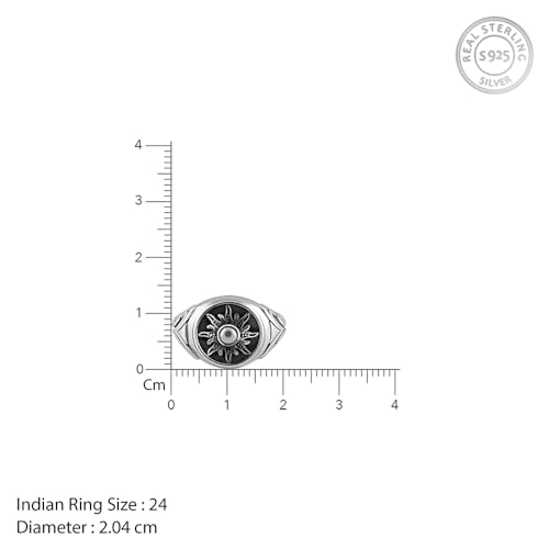 Image of GIVA 925 Oxidised Silver Solace Sun Ring for Him, Fixed Size, Indian -24 | Gifts for Men and Boys | With Certificate of Authenticity and 925 Stamp | 6 Months Warranty