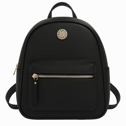 Mochila Feminina Luxo Monogramada Estilo Grife Internacional Alças Confortáveis Ajustáveis Zíper Dourado Espaço Interno Grande Bolsa Casual, Trabalho e Passeio (Preto)
