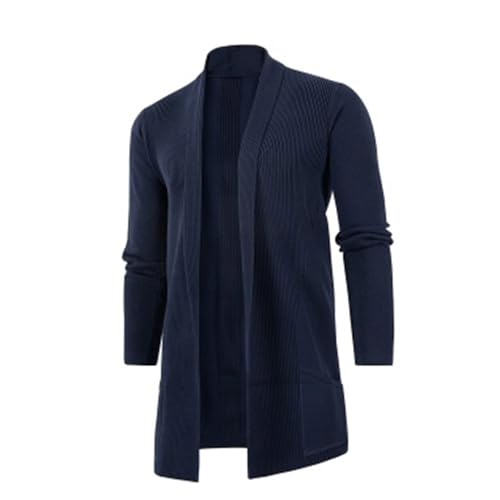 Men's Knitted Shawl Collar Cardigan Long Sleeve Open Front Lightweight Long Length Drape Cape Overcoat with Pockets