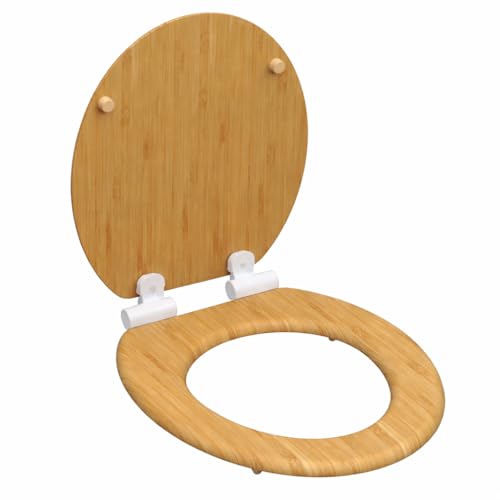 Tapa De Inodoro De Madera Natural Para Baño de 39.5 x 7 x 4 Cm, 17″, Asiento WC Ovalado