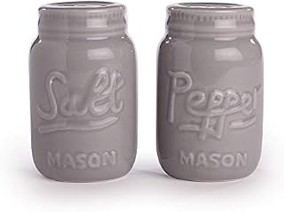 Ceramic Vintage Mason Jar Salt & Pepper Shakers in Grey | Retro Design | Kitchen Pots | Salt Pepper Storage | Ceramic Shaker Set | M&W