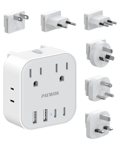PAEWOK European Travel Plug Adapter Set Type C/G/D/L/A/I Detachable Plugs