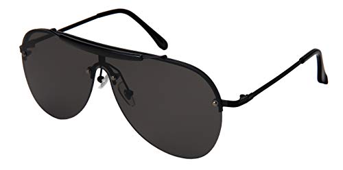 Edge I-Wear Sweat Bar Flat Top Aviator Sunglasses Men Women Mono Lens 55704-FLAP-1(BLK.sd)