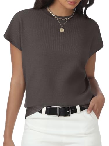 Image of Womens Tops Summer Sweaters Short Sleeve Shirts Dressy Casual Basic Casual Cap Sleeve Tops Beach Vacation Clothes