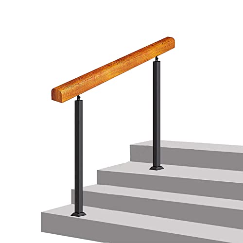 Outdoor Step Handrail for 1-5 Steps | 33.5" Indoor/Outdoor Wood & Wrought Iron Metal Railing for Front Porch, Includes 2 Posts for Stability and Safety