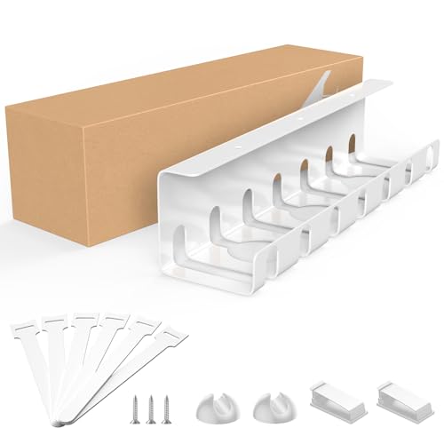 Oududianzi Bandejas Gestión de Cable Debajo del Escritorio, Soporta 5kg, Acero al Carbono, Cable Management Under Desk, Bandeja Organizador Cable Escritorio para Hogar u Oficina - Blanco