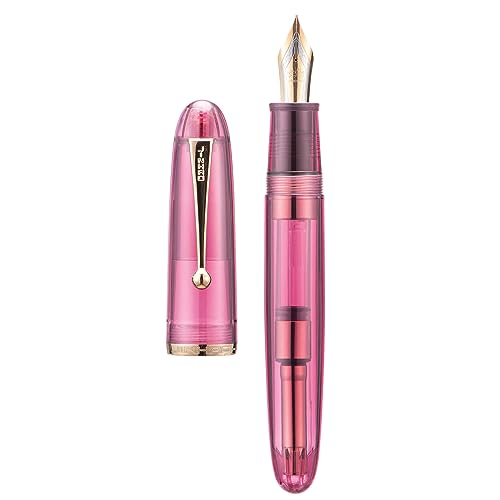 Image of Jinhao 9019 Dadao Series Fountain Pen Transparent Wine Red Acrylic Gold Edge #8 Medium Nib with Large Converter for Writing, Signature and Calligraphy