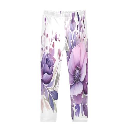 Toddler Girls Leggings Printed Yoga Pants Leggings Purple Flower for Kids