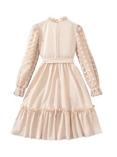Floerns Girl's Swiss Dots Bishop Long Sleeve Frill Mock Neck Party A Line Dress2