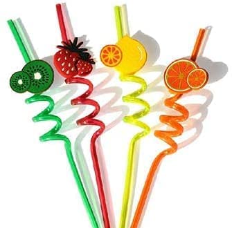 FYCAN Home Decor Curly 4 PCS Reusable Straws Smoothie Drinking Straws for Milkshakes Frozen Drinks Plastic Straws for Christmas/Kids/Birthday Party Decorations for Kids Girls(Random Colour & Design)