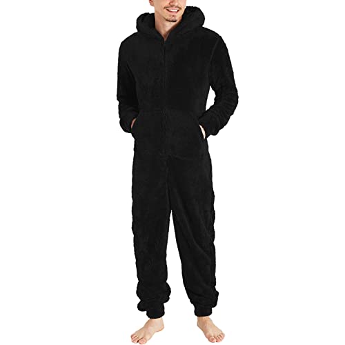 Men Jumpsuit Pajamas Hooded Playsuit Winter Hoodie Sleepwear Long Sleeve Pyjamas Overalls Warm Rompers Home Pants