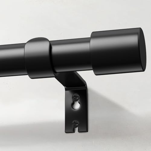Curtain Rods for Windows 72 to 144 1 Inch Black Curtain Rod Adjustable Heavy Duty Curtains Rods Modern Style for Bedroom/Living Room/Kitchen 32-150