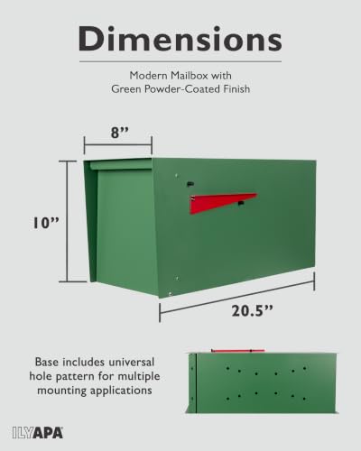 Image of Ilyapa Large Modern Mailbox for Outside - Green - Post Mount