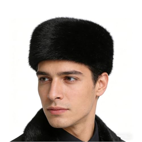 SIQITECHNO Unisex Faux Fur Russian Trapper Hat Furry Cossack Ushanka Style Warm Trooper Hat Winter Hunting Skiing Cap Black