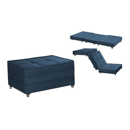 Puff Cama Solteiro Dobravel Com Rodízios (Azul)