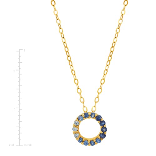 Welry Ombre Blue Sapphire Open Circle Pendant Necklace in 10K Yellow Gold, 17"4