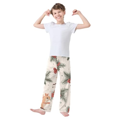 ZZXXB Squirrel Xmas Berry Boys Long Pants Soft Trousers Elastic Waist Kids Lounge Bottoms with Pockets S-XL2