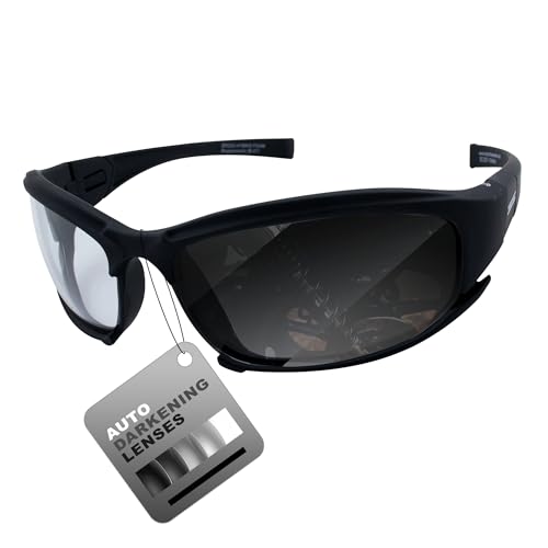 Epoch Hybrid Photochromic Padded Motorcycle Sunglasses Clear to Smoke Lens ANSI Z87.1+