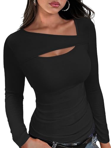 XIEERDUO Shirts for Women Clothing Fitted Long Sleeve Shirts Sexy Tops for Women Ribbed Date Night...