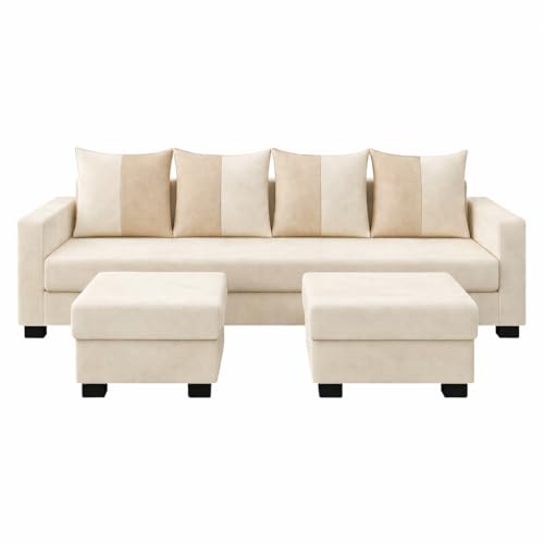 Image of SOCOZI Braviza 6 Seater L Shape Sofa Set with 2 Movable Ottomans | Flexible Layout | Soft Velvet Suede Fabric | Modern Design | Plush Comfort Cushions for Living Room (Beige-Cream)
