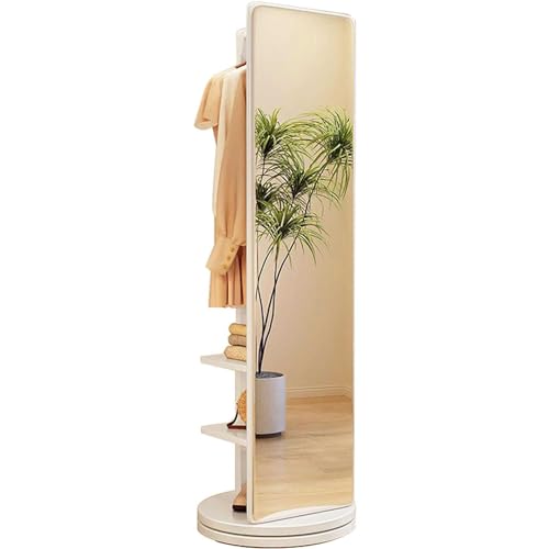 Genérico Perchero de pie con Espejo, Perchero de Madera Giratorio de 360° con Espejo de Cuerpo Entero, Espejo de pie y Perchero 2 en 1, Espejo para Sala de Estar, Dormitorio y guardarropa.