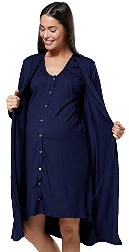 HAPPY MAMA Para Mujer Set Camisón Bata de Premamá Embarazo Lactancia 1009 (Armada, 46-48, 2XL)