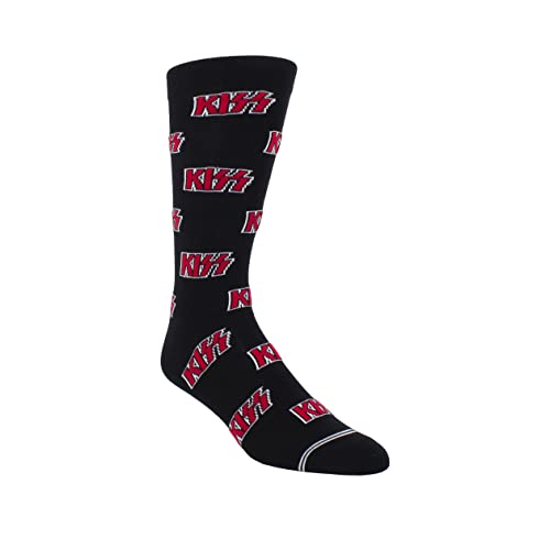 PERRI'S SOCKS KISS Crew Socks - Officially Licensed Rock n' Roll Band Socks - Soft, Breathable, Cushioned Novelty Fun Socks for Men and Women - Unisex - One Size (Black Gift Box)