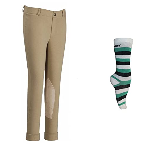 TuffRider Children's Starter Lowrise Pull-On Jods with Free Assorted Striped Socks - Sand, Size 12