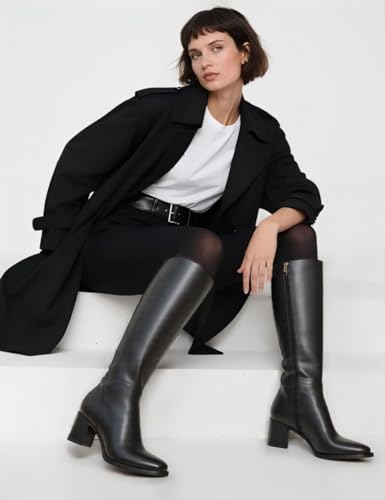 Women's Knee High Boots - Office & Date Night Leather Boots | Weatherproof Round Toe Boots, Block Heel Comfort Boots, Easy Side Zipper Boots for Fall Winter2