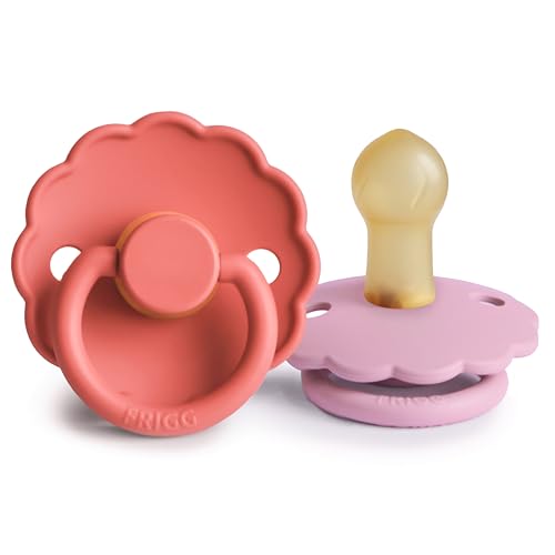 Image of FRIGG Daisy Natural Rubber Baby Pacifier | Made in Denmark | BPA-Free (Poppy /Lupine, Size 1) 2-Pack
