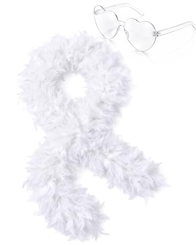 Boas de plumas de pavo de 6.5 pies con gafas de sol de corazón para disfraz de fiesta Taiyin