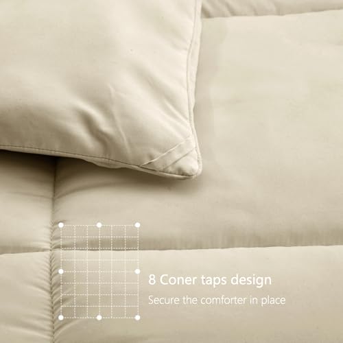 Image of TEXARTIST Premium 2100 Series California King Comforter All Season Breathable Beige Comforter Soft 4D Spiral Fiber Quilted Down Alternative Duvet Insert with Corner Tabs Hotel Style (96 inchx104 inch)