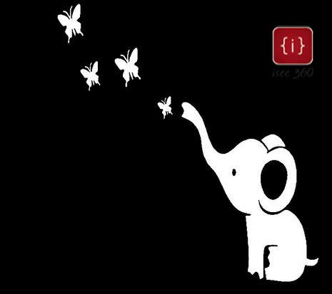 ISEE 360® Vinyl Decal A Cute Elephant and Butterfly Car Sticker White (14cmx15cm)