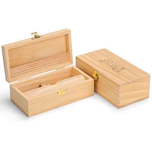 RYO TRUST Roll Box Storage Stash Box with Rolling Paper Dispenser and V Block Portable Pine Wood Smoking Accessories Organizer 6.6 x 3.3 x 2.3(Medium)