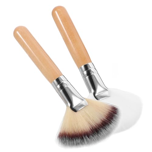 Didiseaon Set de 2 Brochas Abanico para Maquillaje Mango de Madera Natural, Cerdas Blancas y Coloridas, para Aplicación de Base, Polvos y Colorete en Rostros Sensibles y Uso Profesional