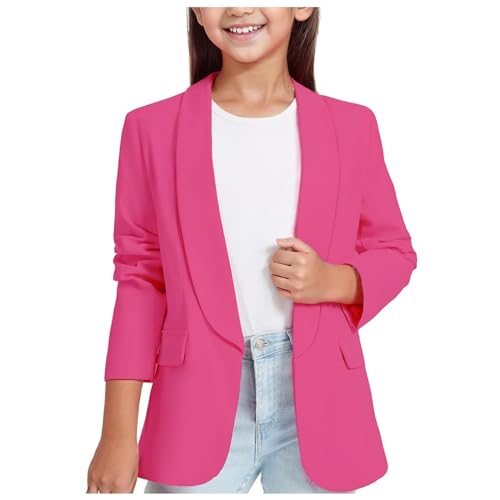 Hot Pink Girls Formal Blazer Jacket Long Sleeve Shawl Collar Open Front Jackets Y2k Casual Solid Lapel Suit Jacket Coat Kids Elegant Blazers Suit With Inner Pocket For Kids Teen Girl 9-10 Years