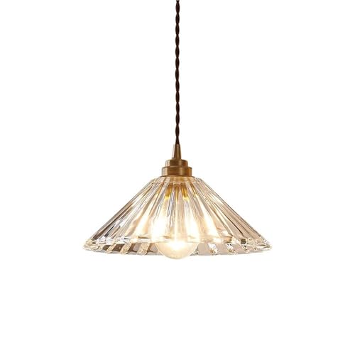 Lámpara Colgante de Techo de Estilo Vintage con Vidrio Acanalado japonés, Pantalla Plisada Transparente y cordón Ajustable para Isla de Cocina, Comedor y Entrada.