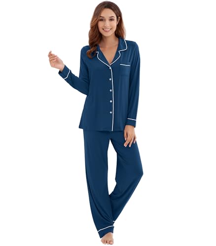 Image of WiWi Viscose from Bamboo Women's Pajamas Set Super Soft Button Down Top and Pants Sleepwear Cooling Pjs S-3X