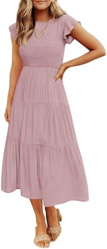 ZESICA Women's 2026 Summer Casual Flutter Short Sleeve Crew Neck ...