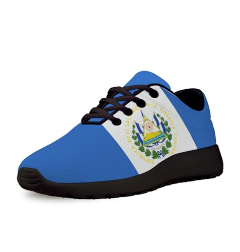 Sonzj-II El Salvador Flag Shoes for Women Men Trail Running Fashion Sneakers Breathable Mesh Tennis Athletic Shoes White